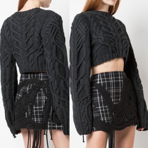 Vera Wang Cropped Cable Knit Fisherman Sweater Black - Picture 6 of 6